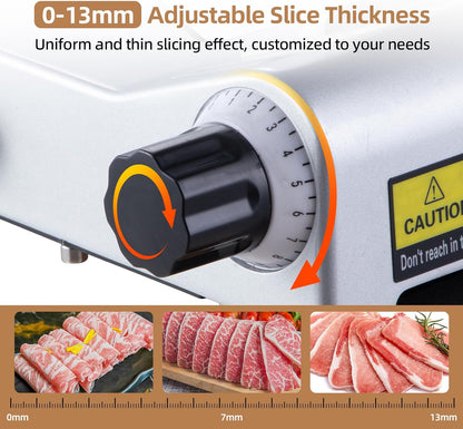 Meat Slicer, 200W Electric Meat Slicer Machine Food Slicer, Foldable Deli Meat Cutter With 2 Removable 7.5" Stainless Steel Blade, 0-15mm Adjustable Thickness For Home Use, Meat, Cheese, Bread