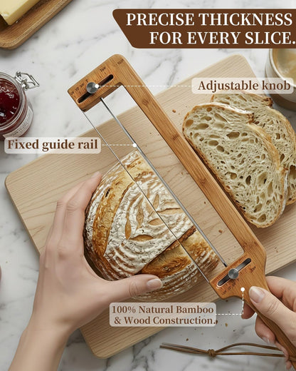 Adjustable Bread Knife & Slicer for Homemade Bread and Sourdough Loaves, Serrated Stainless Blade, 1/4- to 2-Inch Thickness Guide, Includes Bread Lame Scoring Tool