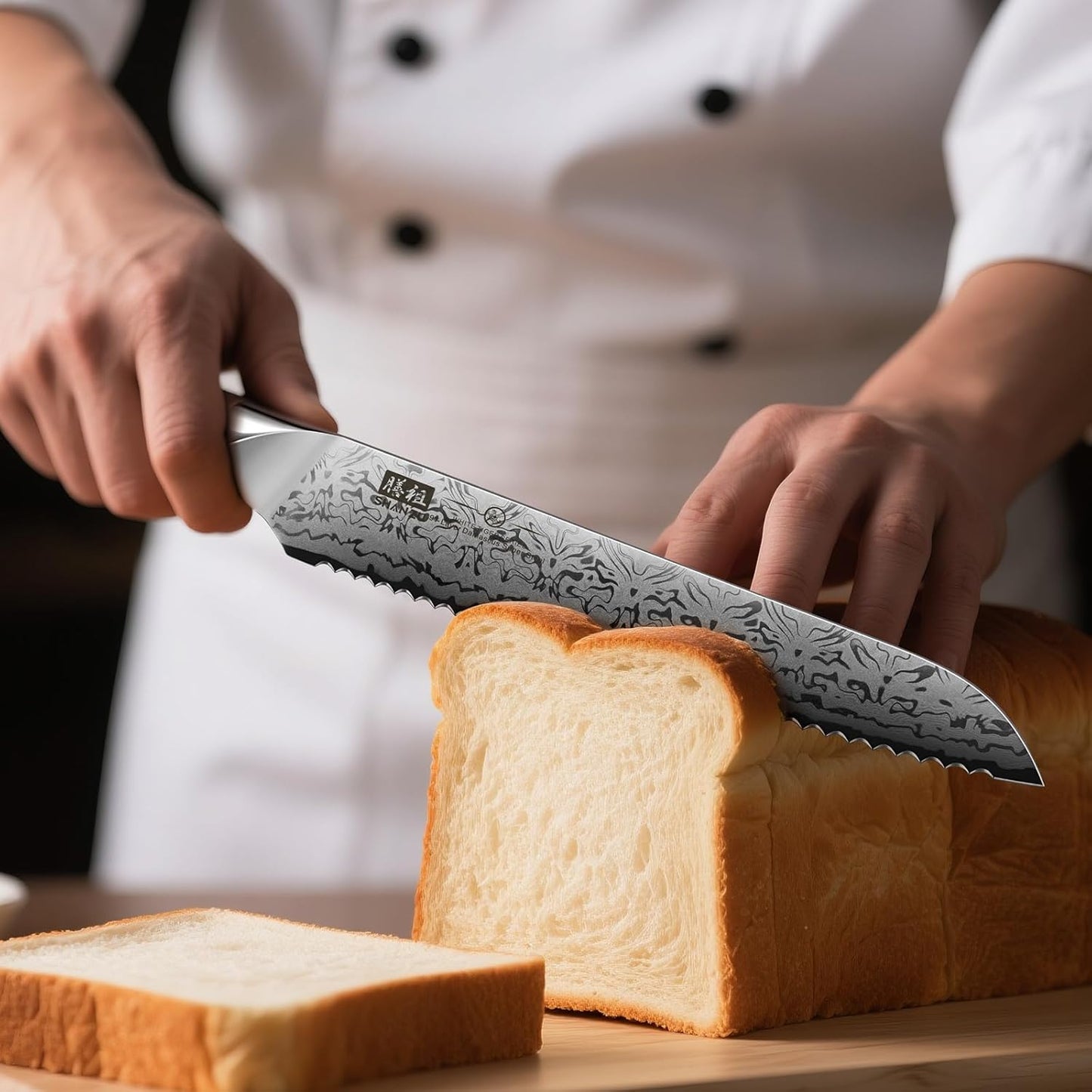 SHAN ZU Damascus Chef Knife, SG2 Powder Steel Japanese Kitchen Knife, 7 inch Hand Forged 91 Layers Damascus Steel Ultra Sharp Knife with Ergonomic Maple Handle