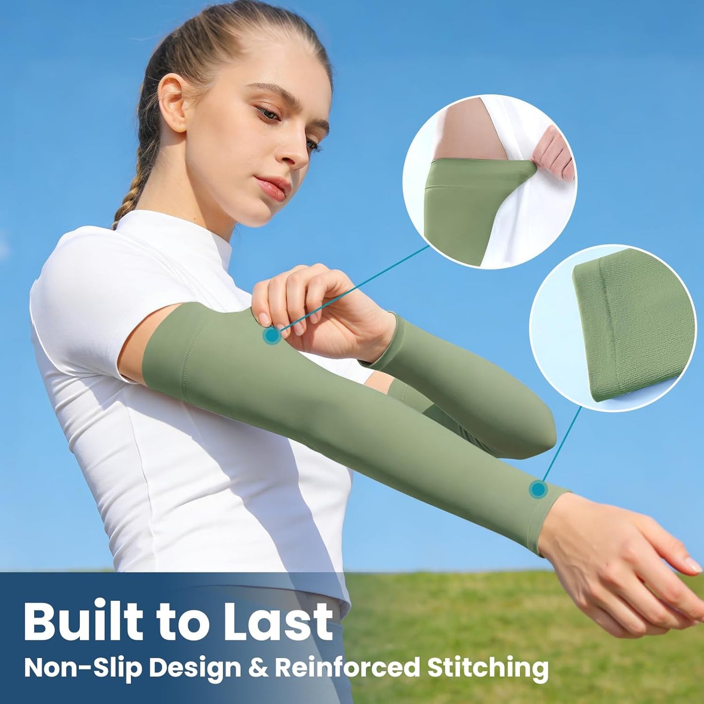 Mochabao 8 Pairs Soft Arm Sleeves, UV Sun Protection Cooling Compression Arm Covers for Outdoor Work, Sports, Men & Women