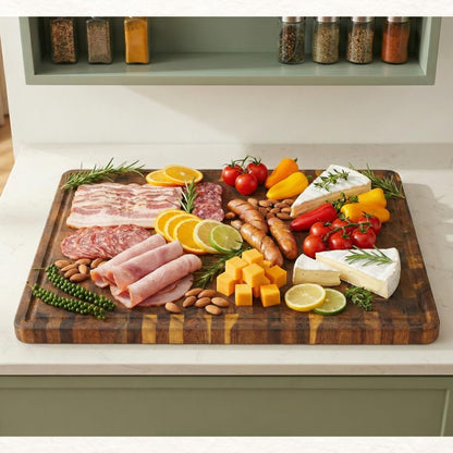End Grain Acacia Wood Cutting Boards for Kitchen, 1.5 in Thick Butcher Block Construction for Stability, 15 x 10 in Medium Cutting Boards with Gift Box, Juice Groove and Handle