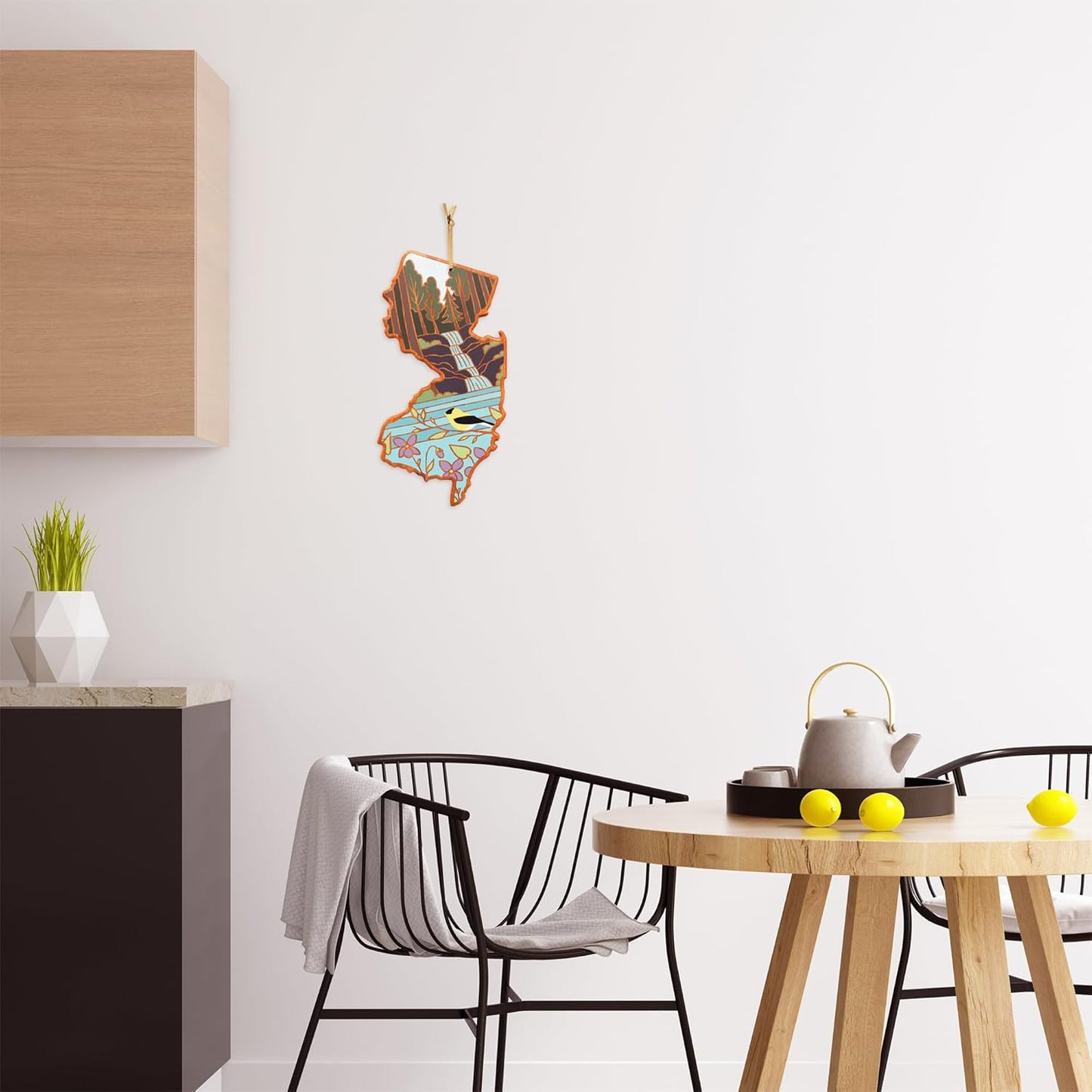 Totally Bamboo North Carolina State Shaped Cutting Board and Charcuterie Serving Platter with Artwork by Summer Stokes, Includes Hang Tie for Wall Display 18" x 8" x 5/8" - Colors A