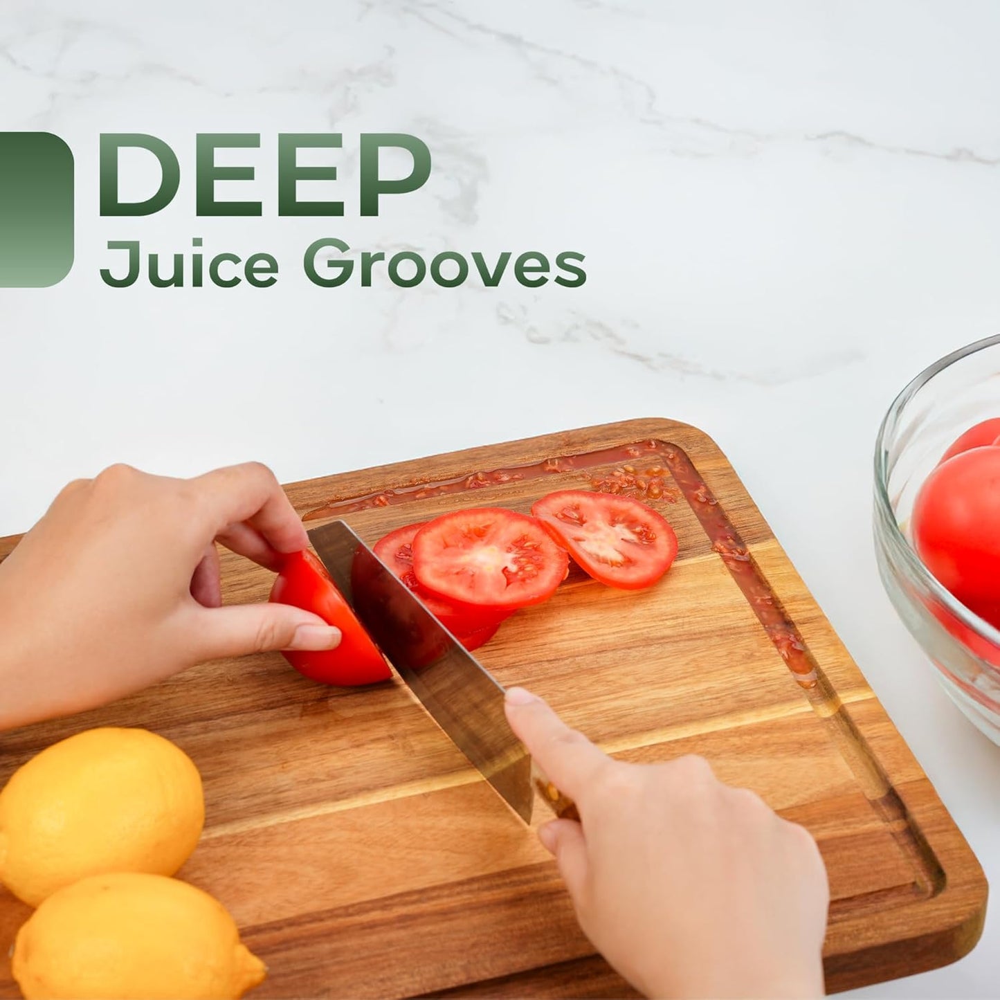 Howizz Acacia Wood Large Cutting Board, Thick End Grain Solid Wood Butcher Block For Kitchen, Non Toxic Pre-Oiled Carving Tray w/Juice Grooves and Easy Grip Handle, 20"x15"x1" (Gift-Ready Box)