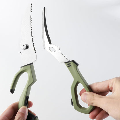 10" Stainless Steel Fishing Scissors Fishing Shears with Fin Clipper and Fish Scaler kitchen Scissors All Purpose for Chicken Fish Turkeys Food