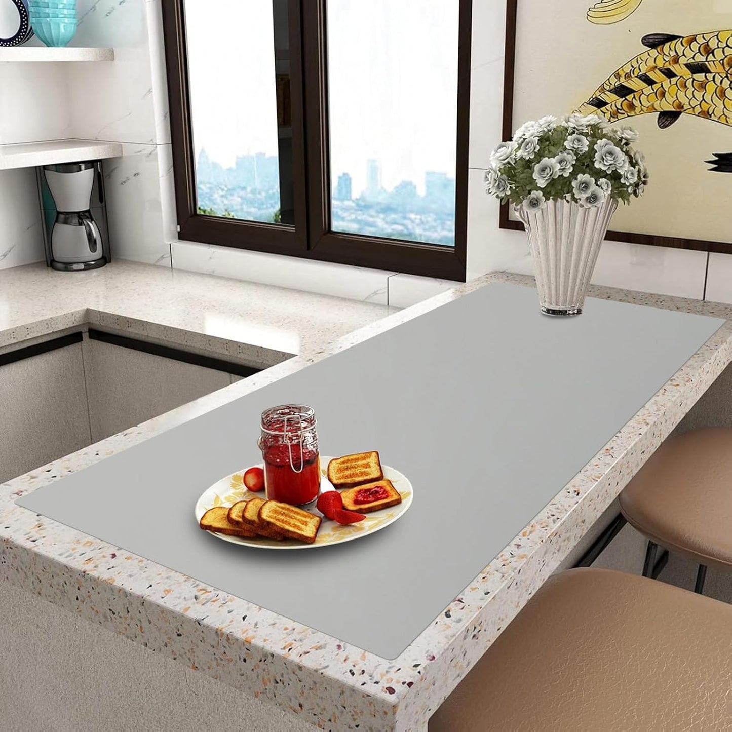 Silicone Mats for Kitchen Counter Thicker Extra Large Heat Resistant Mats Countertop Protector Liners for Bottom of Oven Air Fryer Coffee Maker, 24" x 16" x 2 mm, Translucent