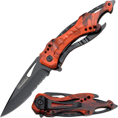 Tac-Force Folding Pocket Knife, 3.25-inch Serrated Blade, Orange Aluminum Handle, 7.75-inch Overall Length TF-705EM