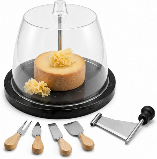 Marble Cheese Curler & Cheese Flower Cutter – Sharp Stainless Steel Blade with Dust Cover & Knife Set for Cheese Flowers, Wheels & Appetizers | Easy to Use & Clean | Gift for Entertaining