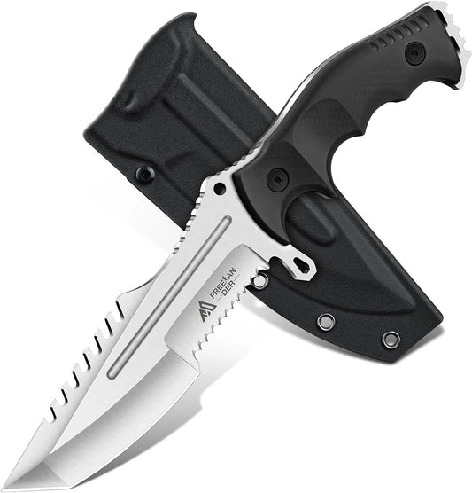 Freelander Fixed Blade Knife with Sheath, Full Tang D2 Steel Survival Knife, Camping Bushcraft Knives with Ergonomic Handle, Outdoor Knives for Men
