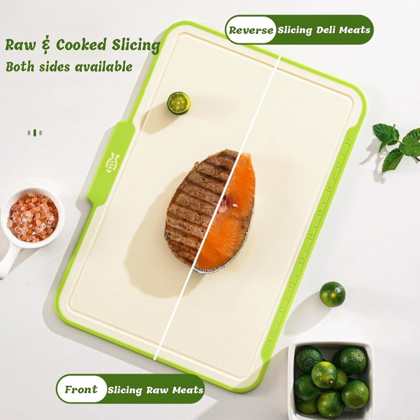 Plastic Cutting Boards for Kitchen, 4-Pieces Cutting Board With Food Icons And Storage Stand, Easy Grip Handle, Professional Chopping Board Set for Meat, Veggies, Fruits（12.9"X 9.4" X 3.1")
