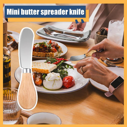 100 Pcs Cheese Spreader Knives with Wooden Handle Stainless Steel Butter Spreader Charcuterie Boards Accessories for Hotels Family Weddings