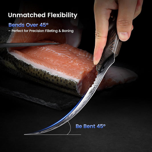 SYOKAMI Fillet Knife, 9 Inch Boning Knife with Leather Sheath, Sharp Filet Knives for Fish and Meat, Non-slip Wooden Handle, Professional Japanese Knives For Fishing and Hunting, Outdoor Kitchen Gift