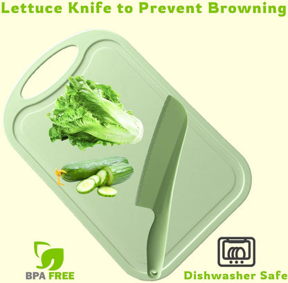 Lettuce Knife, 11 inch Nylon knife, Plastic Lettuce Knife to Prevent Browning, Dishwasher Safe (1, Blue)