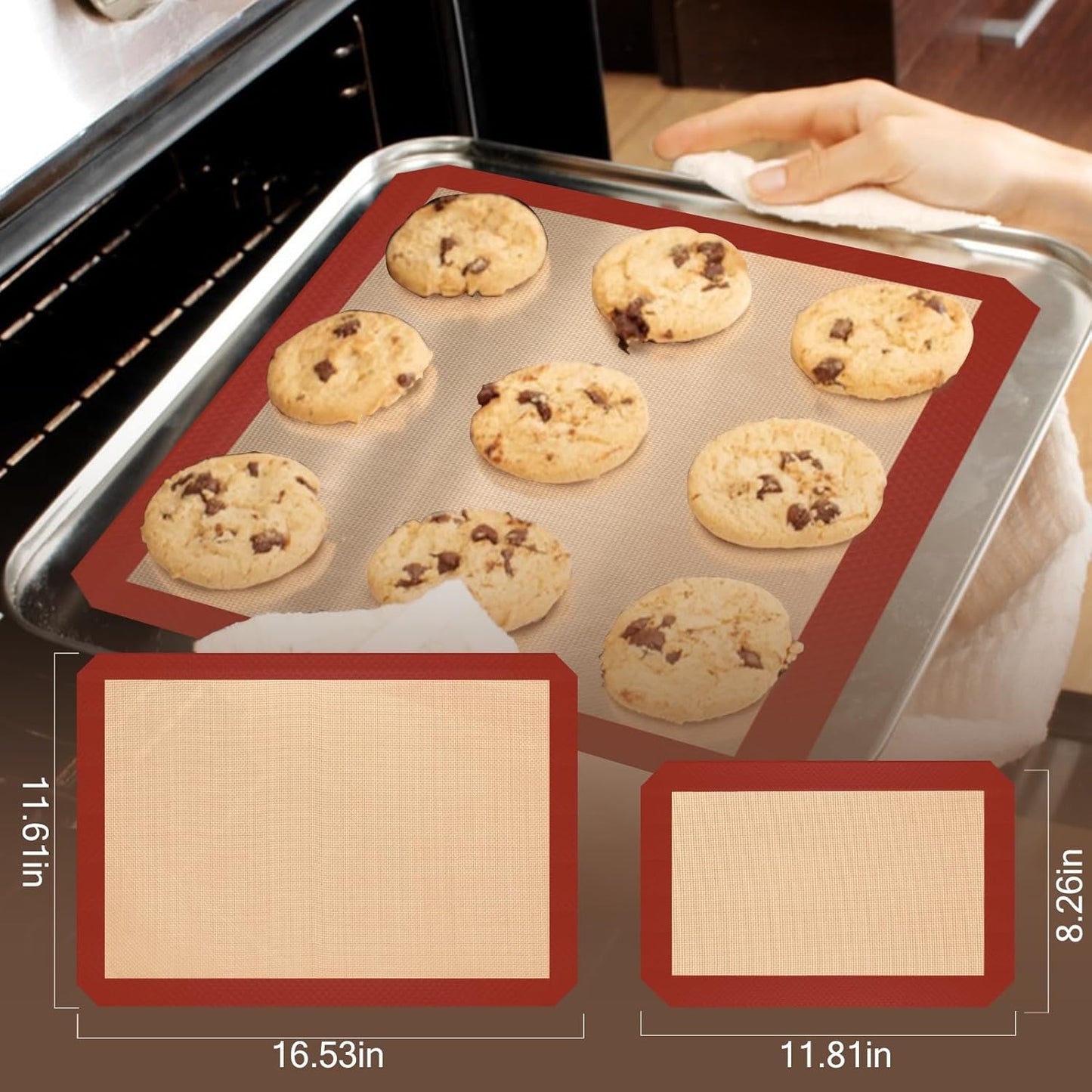 Silicone Baking Mat, 3 Pack Reusable Baking Sheet, Non-Stick ＆ Food Safe Silicone Mats for Baking for Making Cookies Macaroons Bread, Baking Supplies ＆ Accessories
