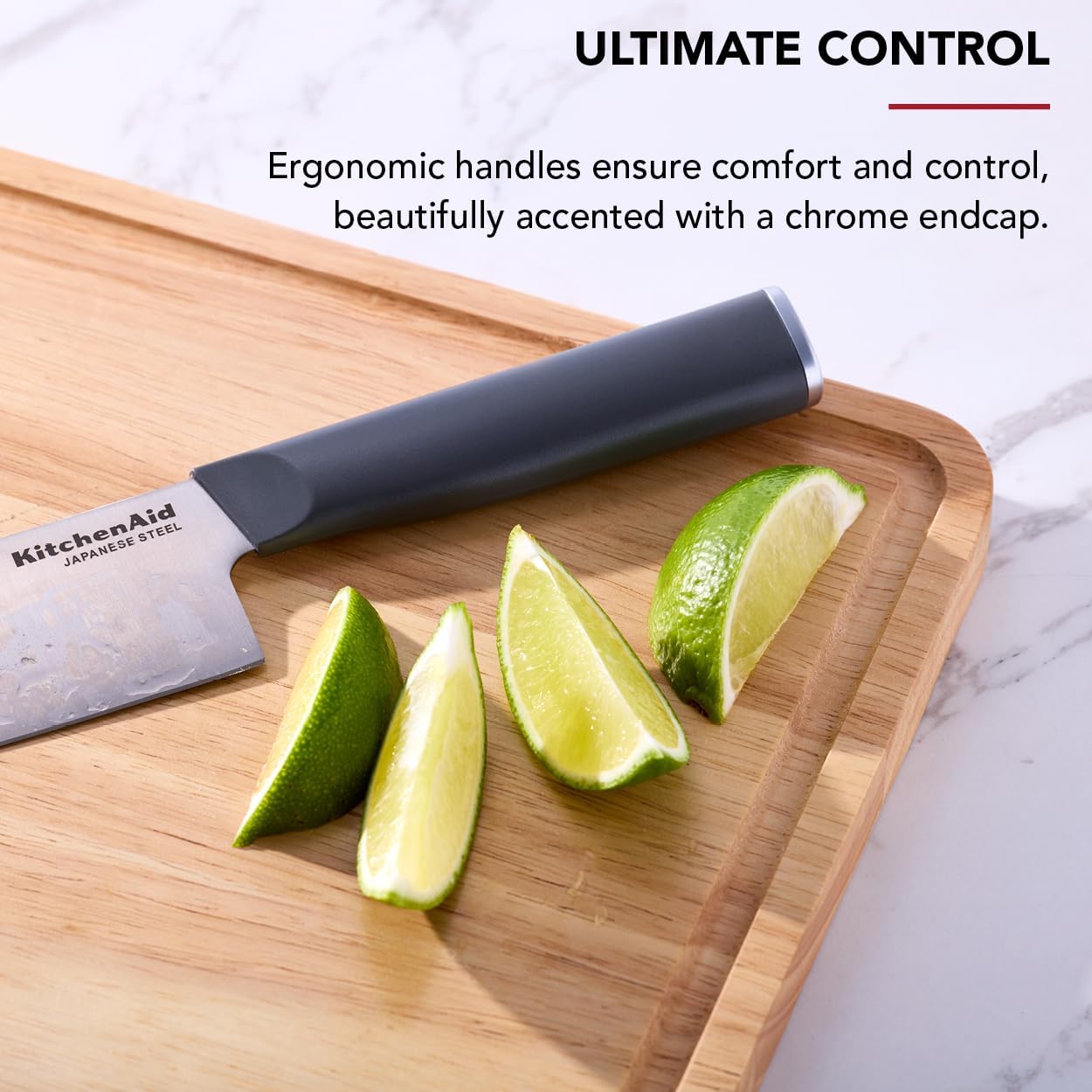 KitchenAid Classic Natural Knife Block Set with Built-In Sharpener, High-Carbon Japanese Stainless Steel Knives, Charcoal Gray, 14-Piece