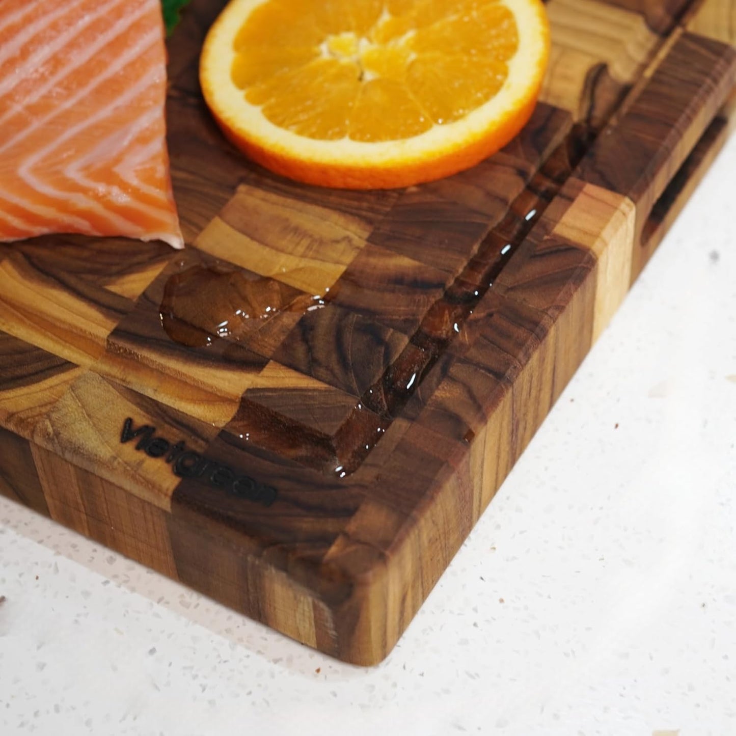 Teak Cutting Board - End Grain Butcher Block, 20 x 14 x 1.5 Inch Large Wood Board with Juice Groove & Side Handles, Extra Thick Carving Board for Meat Prep, BBQ & Charcuterie
