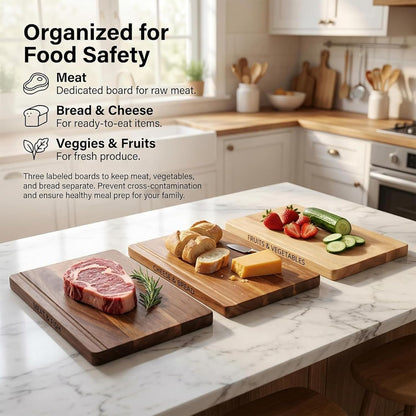 3-Piece Book-Shaped Cutting Board Set - Food Safe, Non-Slip Chopping Boards for Kitchen Organization and Stylish Serving,Acacia Wood