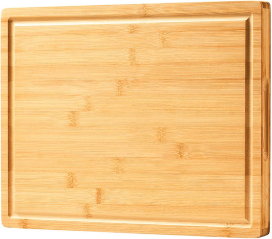 Bamboo Cutting Board for Kitchen, 18" Large Wood Charcuterie Cheese Board, Wooden Chopping Block with Side Handles and Juice Grooves