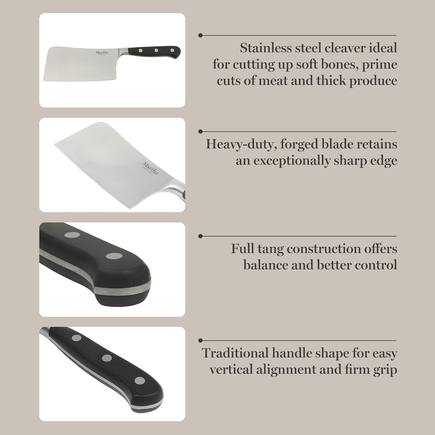 Martha Stewart Carverton 10" Hollow Edge Slicer Knife, High Carbon Stainless Steel Kitchen Knives w/Black Triple Riveted Handle