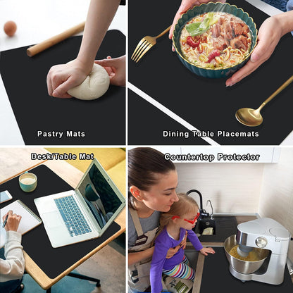 Extra Large Dark Green Countertop Mat - Silicone Table Kitchen Desk Mat - Non-Slip & Heat Resistant - Dinner Placemat Pastry Dough Rolling Mat - Colors B