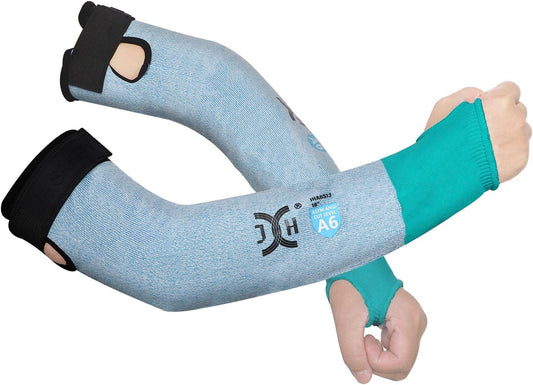 J H Cut Resistant Sleeves with Thumb Slot,ANSI Level A6,Arm Protection for Glass Handling,Machining,Metal Handling,18" 1pair