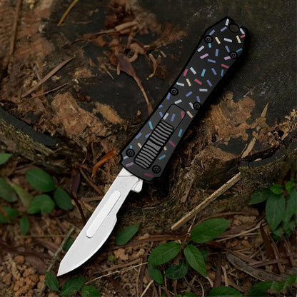Automatic Utility Knife,All Metal Construction Carbon Stainless Steel Blade,Box Cutter Quick Change Retractable,EDC Push Button with Clip,10PCS #23 Blades Replacement,Stars&Stripes