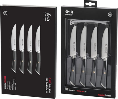 Cangshan ELBERT Series German Steel Forged 4-Piece Fine-Edge Steak Knife Set (Black)