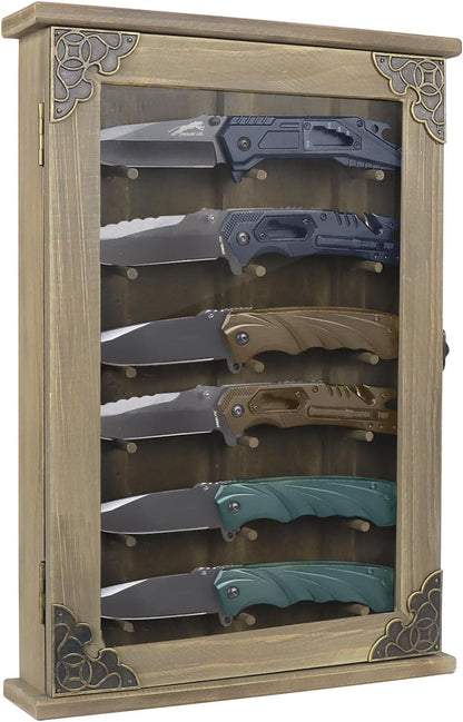 Wooden Knife Display Case-Pocket Knife Shadow Box-Knife Cases for Collections On the Wall