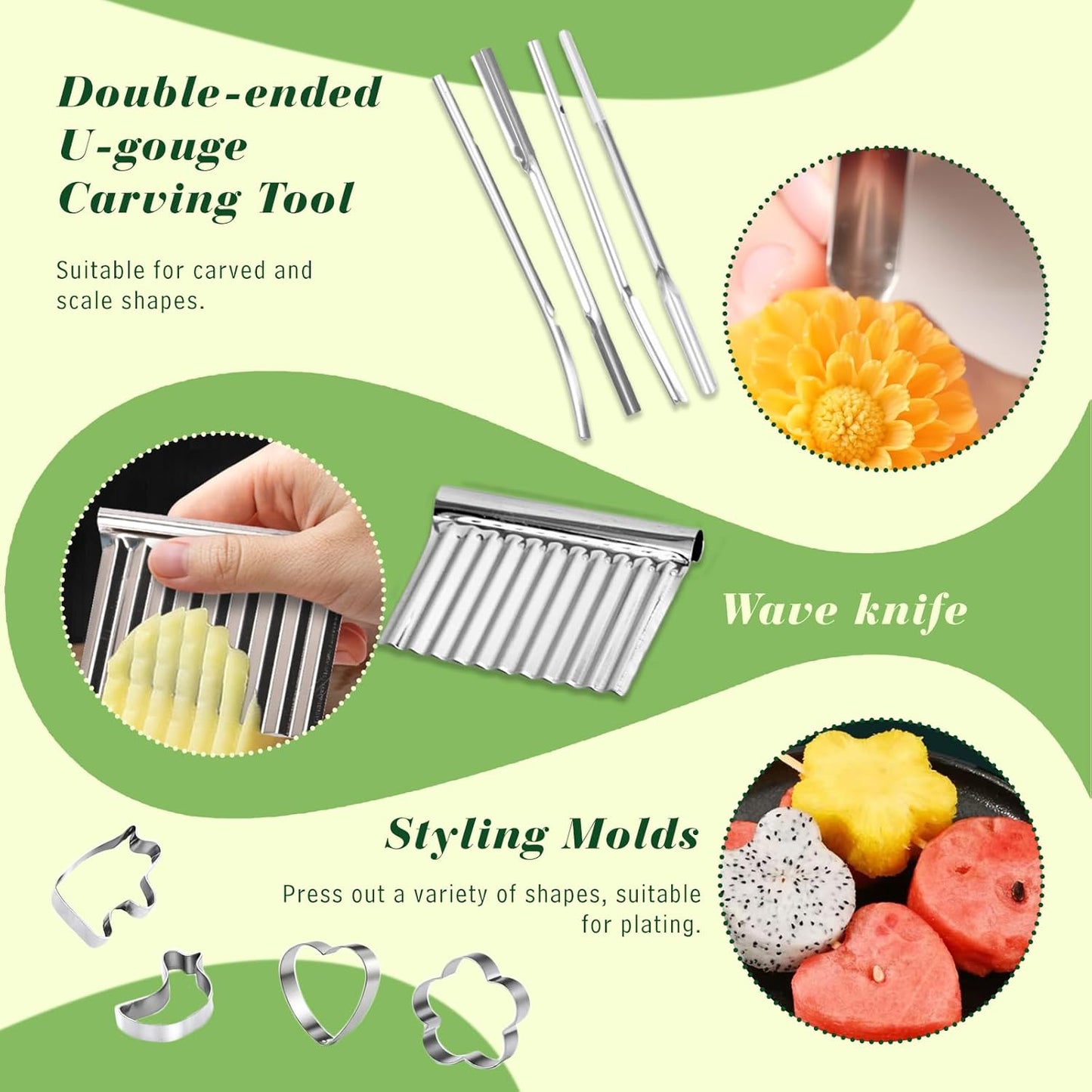 80-Piece Stainless Steel Fruit Carving Tools Set - Professional Watermelon Carving Knife Kit with Ergonomic Handles & Portable Case, Durable Fruit Cutting Tools for Culinary Arts, Sculpting, Peeling