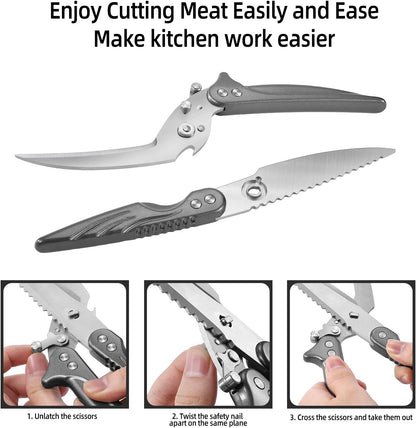 Heavy Duty Kitchen Shears for Food - Stainless Steel Kitchen Scissors Detachable Design, All-Purpose Meat and Poultry Scissors, Dishwasher Safe - Grey
