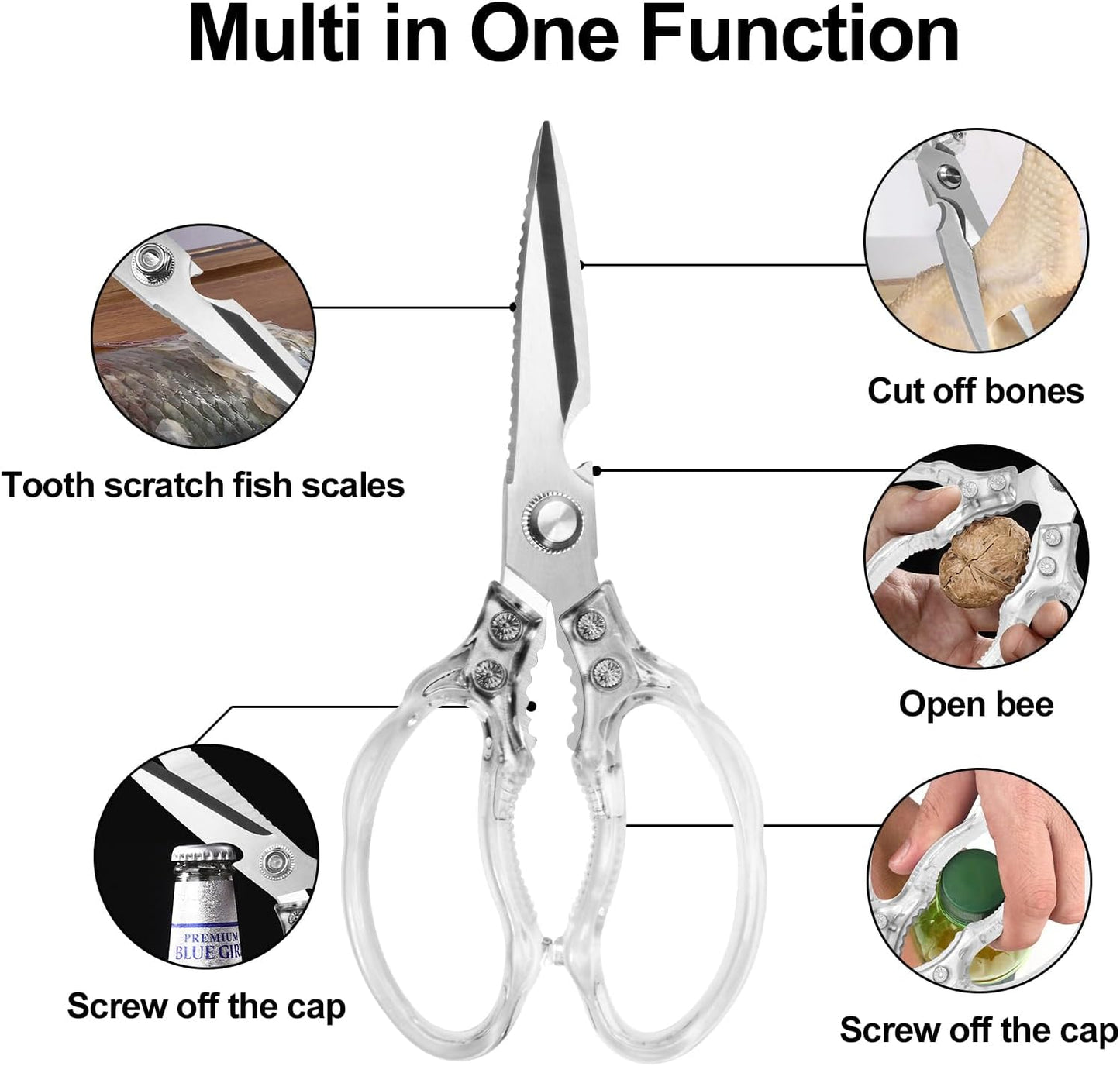 CGBE Kitchen Scissors All Purpose Heavy Duty, Ultra Sharp Stainless Steel Kitchen Shears Dishwasher Safe, Cooking Shears for Chicken, Poultry, Fish, Meat, Herbs & Grapes with Non-Slip Grips - Gold