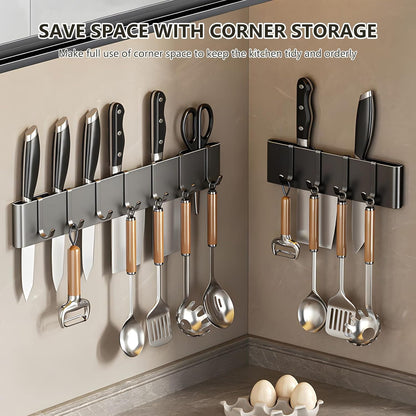Knife Holder for Wall Mount-Knife Strips with Hooks Stainless Steel Wall Knife Rack-Knife Block-Knife Rack-Utensil Hanger-Kitchen Utensil Holder (Black, 50 CM+9 Hooks)