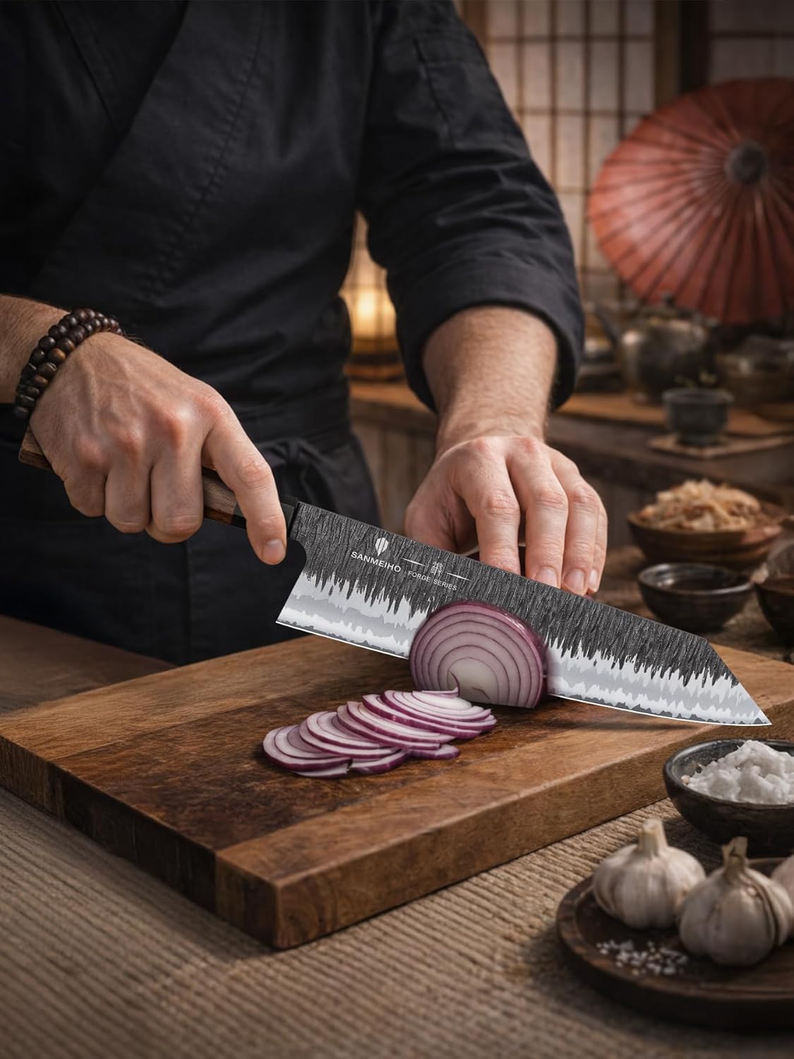 8 Inch Japanese Chef Knife, Hand Forged Gyuto Knife 9 Layers High Carbon 10CR15MOV Steel Kitchen Knife Ultra Sharp & Durable Professional Japanese Sashimi Knife with Ergonomic Rosewood Handle