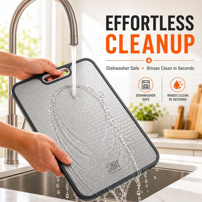 JBN Pure Titanium Cutting Board for Kitchen - Non-Toxic, Double Sided, Dishwasher Safe | Includes Stainless Steel Finger Guard | Non-Slip | 15.08"×10.43" Large Chopping Board