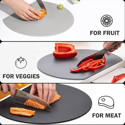TPU Silicone Cutting Boards for Kitchen Set of 3, Thick Rubber Flexible Cutting Board Mats, Nonslip Cutting Mats, Half Round Cutting Mat, BPA Free, Dishwasher Safe, Neutral Colors, Multi Sizes