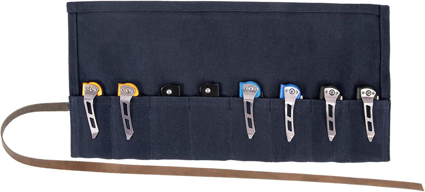 Pocket Knife Roll,8 Slots Folding Knife Roll Bag,Waxed Canvas Knife Display Case,Small Knife Roll Up Pouch,Pocket Knife Storage Case,Tactical Knife Protectors For Camping Hiking,Tool Roll (Purple)