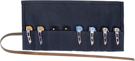 Pocket Knife Roll,8 Slots Folding Knife Roll Bag,Waxed Canvas Knife Display Case,Small Knife Roll Up Pouch,Pocket Knife Storage Case,Tactical Knife Protectors For Camping Hiking,Tool Roll (Purple)