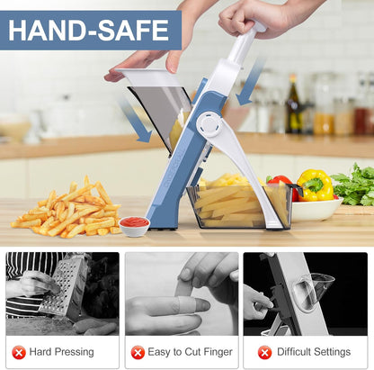 5 in 1 Safe Mandoline Slicer for Kitchen, Safe Vegetable Chopper, Paring Knife, Adjustable Thickness, Easy to Clean, Vegetable Slicer, Slicing, Strips, Shredding, Dicing, Chop (Black Knight)