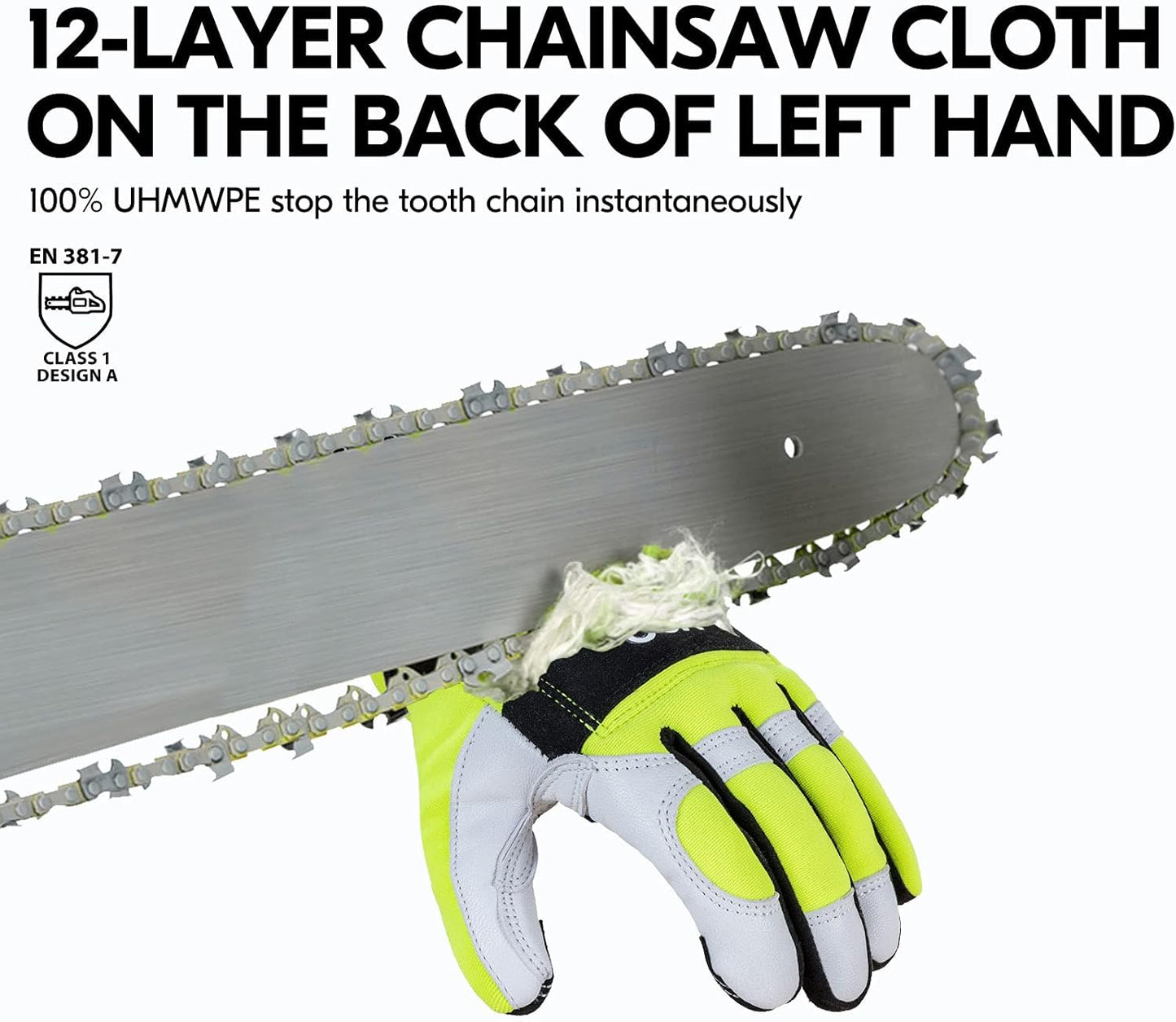 Vgo... 1Pair Chainsaw Gloves, 12-Layer Chainsaw Protection on Left Hand Back,Goat leather Work Gloves, Mechanic Gloves