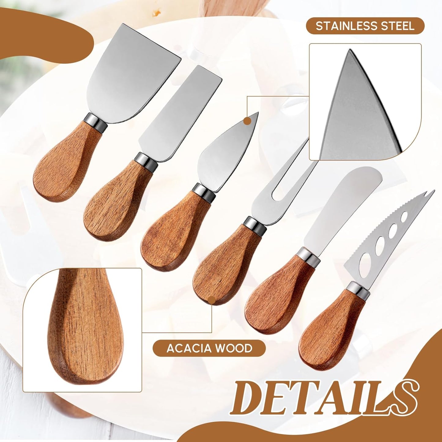 Hushee 46 Pcs Charcuterie Boards Accessories with Magnetic Acacia Wood Holder Wooden Cheese Knife Set for Wood Handle Knives for Cheese Knife Slicer with Tongs, Spoons, Forks, Honey Dipper (Style 3)