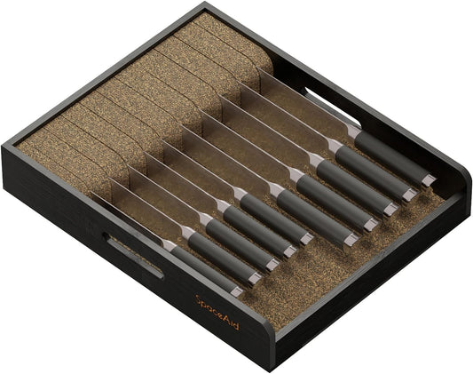SpaceAid Large Knife Drawer Organizer Bamboo Insert Dock, Kitchen Steak Knives Holder Organizers Block for Drawer in Storage Organization (Large)
