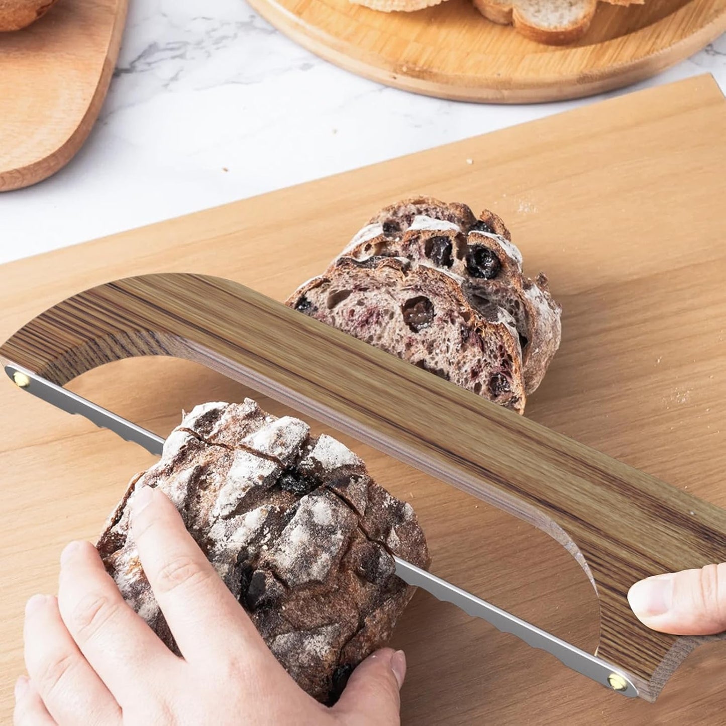 Bread Knife - for Homemade Bread, 14.5" Wooden Sourdough Bread Slicer with Bow Design, Premium Stainless Steel Serrated Saw Bread Cutter for Bagels, Baguettes (stainless steels)