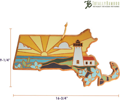 Totally Bamboo North Carolina State Shaped Cutting Board and Charcuterie Serving Platter with Artwork by Summer Stokes, Includes Hang Tie for Wall Display 18" x 8" x 5/8" - Colors A