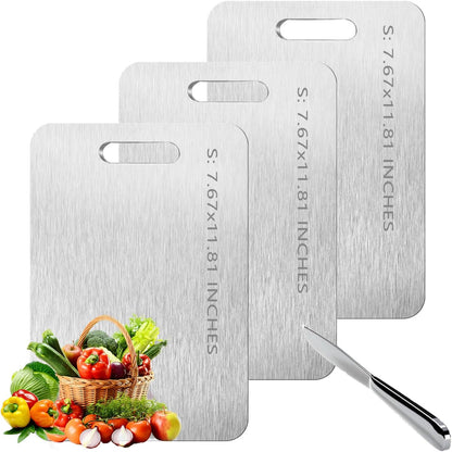 Titanium Cutting Board Set of 3,100% Pure Titanium Cutting Boards for Kitchen Double Sided,Hygiene Durable Dishwasher,Fruit & Vegetables （S+M+L)