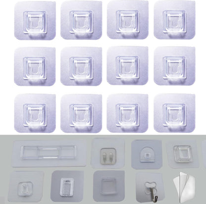 12 PCS Wall Mounted Replacement Sticky pads for Kitchen Bathroom Shower Caddy Organizer Rack Holder Nail Free Adhesive Hooks (Square)