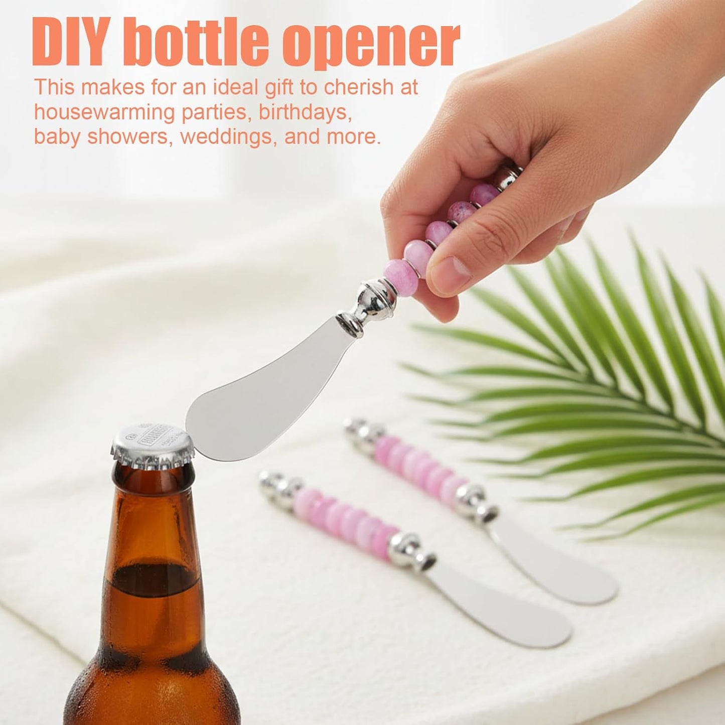 6 PCS Beadable Cheese Spreader Knives Reusable Beaded Butter Spreader Knife DIY Decorative Stainless Steel Spreaders Knife for Charcuterie Board Party Kitchen Birthday Wedding Christmas