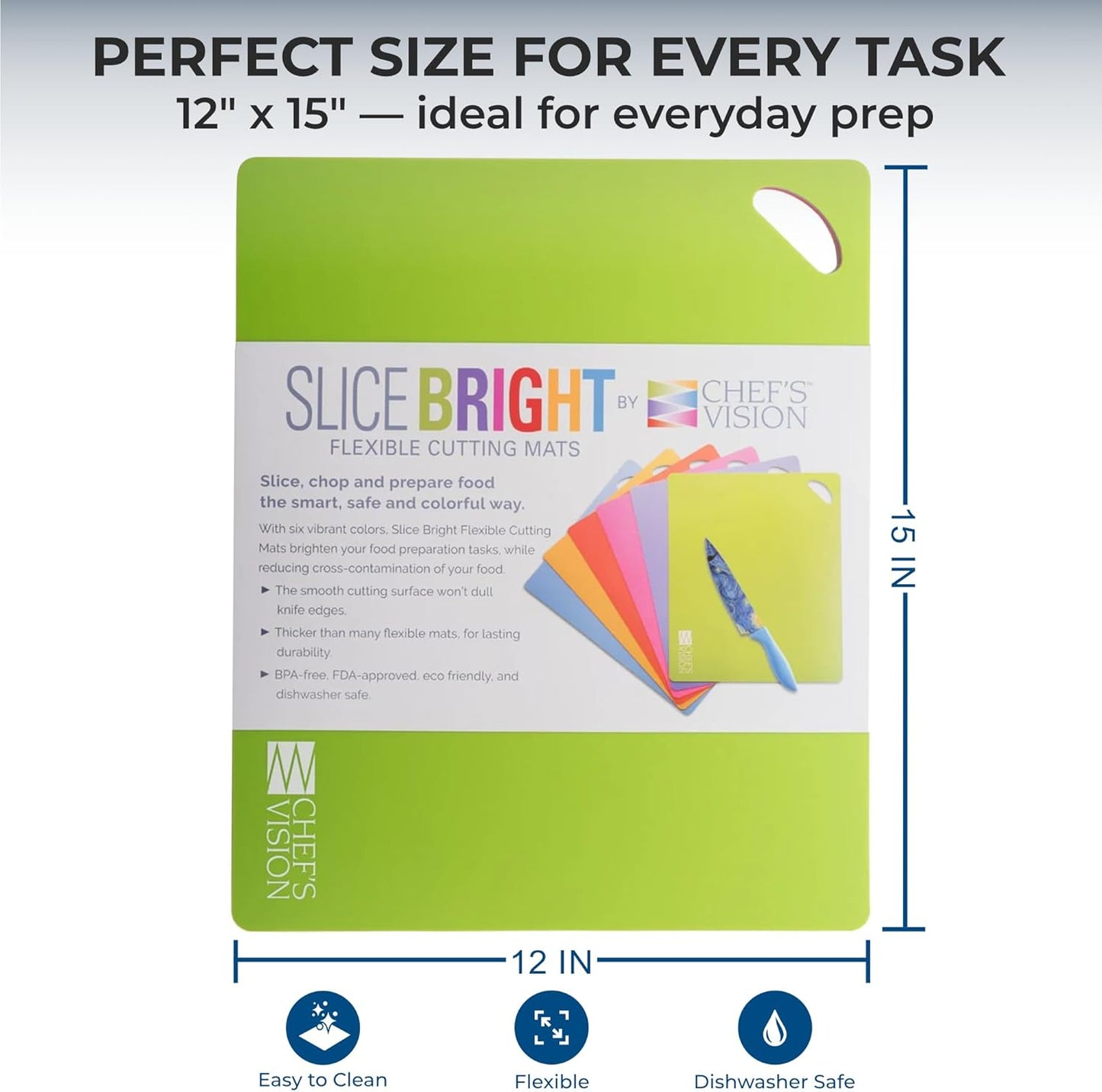 Chef’s Vision Flexible Cutting Mats (Set of 6) – 1.2mm Thick Color-Coded Kitchen Prep Mats – Non-Slip Flexible Cutting Boards – Dishwasher Safe – 15” x 12”