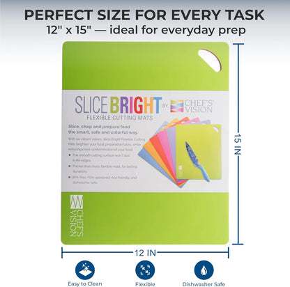 Chef’s Vision Flexible Cutting Mats (Set of 6) – 1.2mm Thick Color-Coded Kitchen Prep Mats – Non-Slip Flexible Cutting Boards – Dishwasher Safe – 15” x 12”