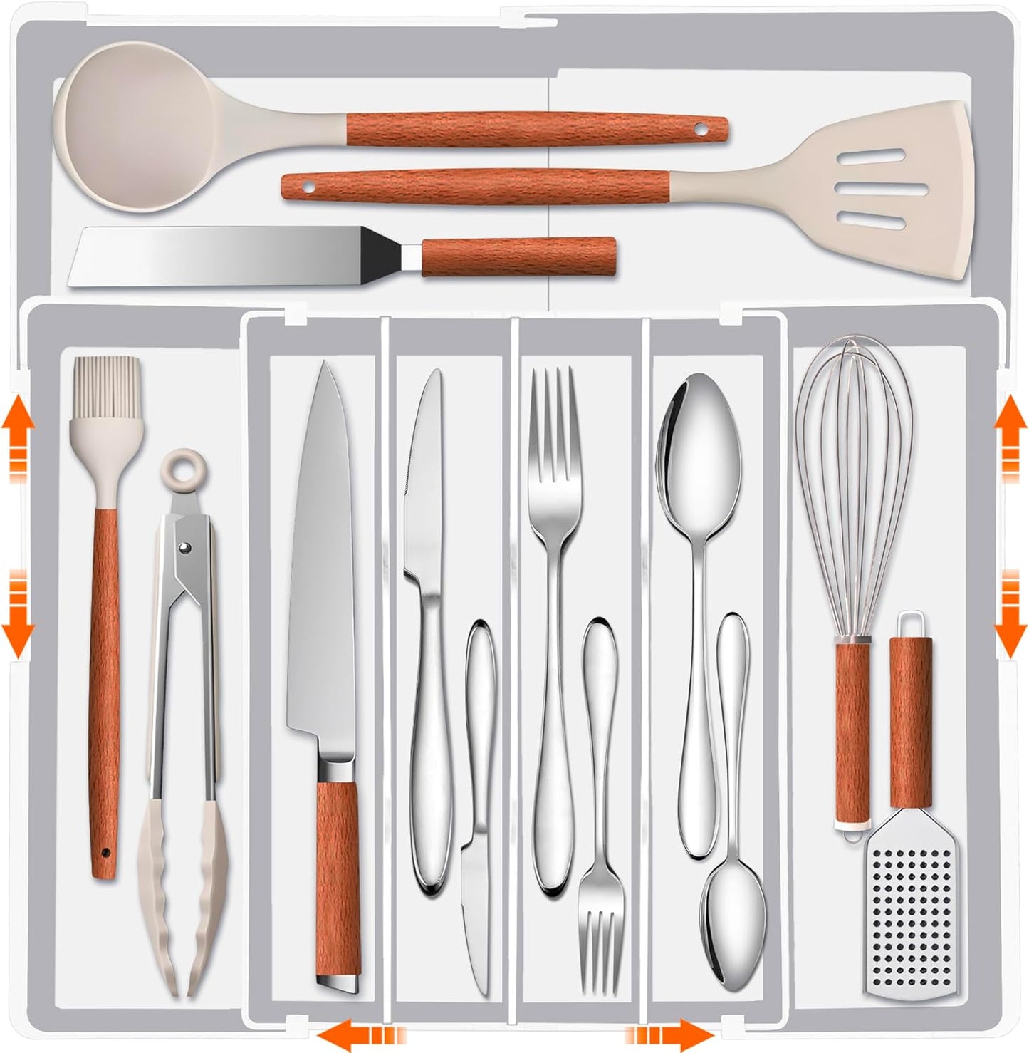 Spaclear Expandable Large Silverware Organizer - BPA-Free Food-Safe Utensil Drawer Organizer Adjustable Kitchen Drawer Organizer Flatware Cutlery Tray, Classified Storage for Spoons Forks Knives