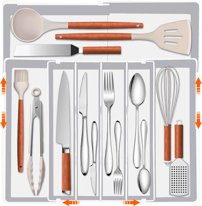 Spaclear Expandable Large Silverware Organizer - BPA-Free Food-Safe Utensil Drawer Organizer Adjustable Kitchen Drawer Organizer Flatware Cutlery Tray, Classified Storage for Spoons Forks Knives