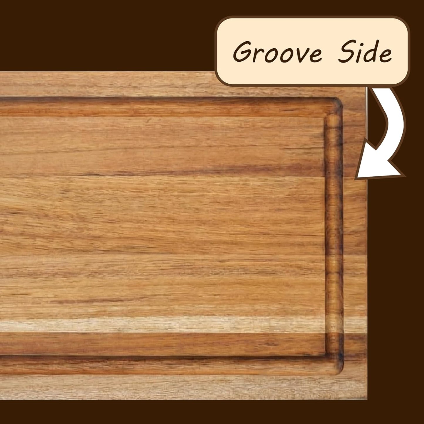 EcoDecors 18"x14" Extra Large Teak Cutting Board, Edge Grain Wood with Juice Groove & Handle, FSC Certified for Kitchen, Carving & Butcher Block Prep